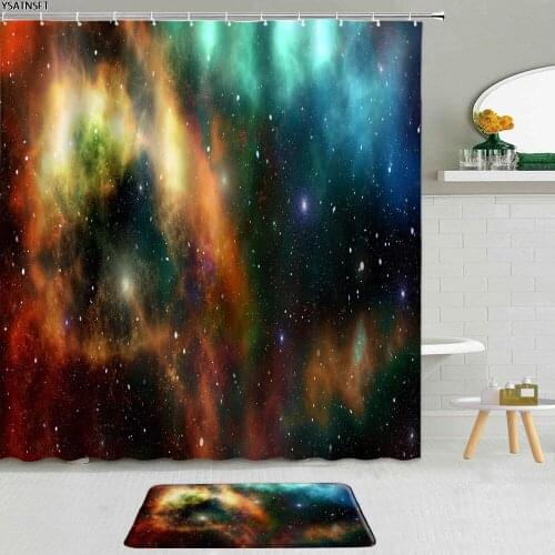 2Pcs Fantasy Colorful Starry Sky Landscape Shower Curtain Moon Purple Flower Tree Bathroom Non-Slip Bath Mat Curtains Set Decor