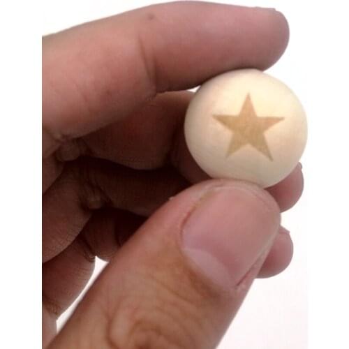 30pcs star shaped wood round ball bead burnt engrave DIY necklace bracelet accessory wooden craft 20mm decorative fitting EA138