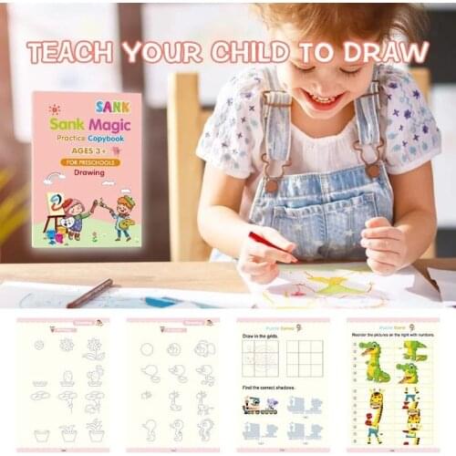 4 Books/Sets of Magic Book, Childrens Copybook ,Reusable Handwritten Exercise Chinese Calligraphy And Lettering, Learn English