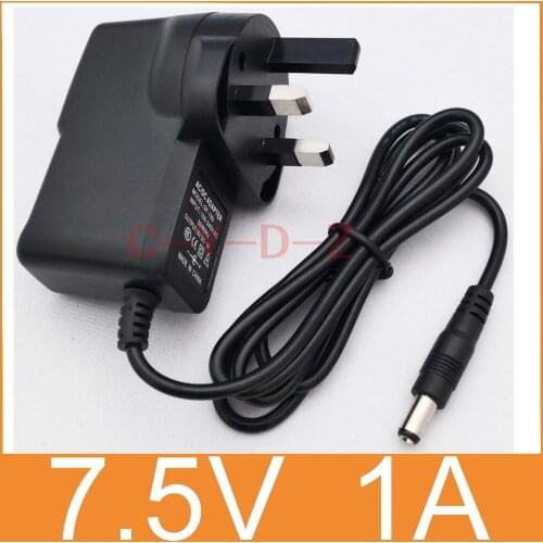 1PCS 7.5V1A AC 100V-240V Converter Adapter DC 7.5V 1A Power Supply 1000mA UK 3 Plug DC 5.5mm x 2.1mm