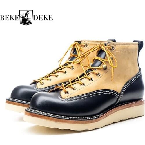British Style Mens New Genuine Leather Motorcycle Boots Round Toe Lace Up Thick Bottom Cowhide Fashion Mixed Colors Ankle Boot