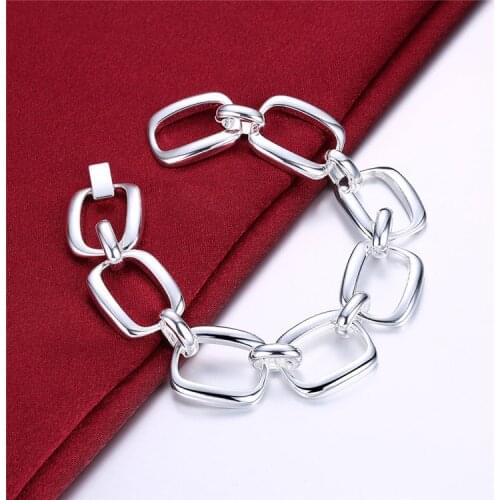 Silver 925 Jewelry Chain Link Bracelet for Women Fashion Square Bangle Bracelet Femme Wristband Bijoux Costume Jewelery Bijoux