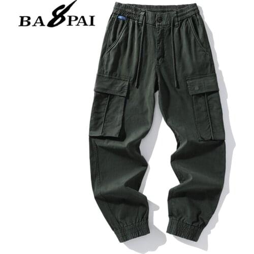 BAPAI Brand Mens Fashion Oversized Cargo Pants Autumn Thick Multi-pocket Outdoor Army Pants Multifunctional Combat Trousers