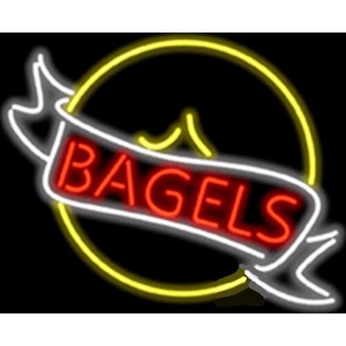 Bagels Custom Glass Tube neon sign Handcrafted Light Bar Beer Club Custom signs Shop Store Business Signboard signage 17"x14"