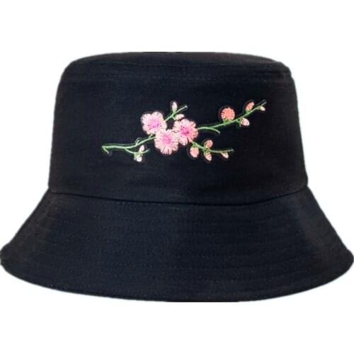Flower Embroidery Cotton Bucket Hat Fisherman Hat Outdoor Travel Hat Sun Cap Hats for Men and Women 179