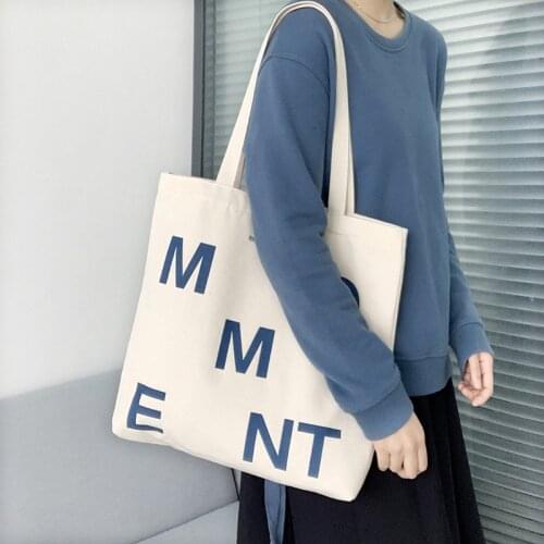 Canvas Tote Bag Shopper Bag Women Designer Handbags 2021 Girl Fashion Casual Large Capacity Blue Lletter Print Eco Shoulder Bags
