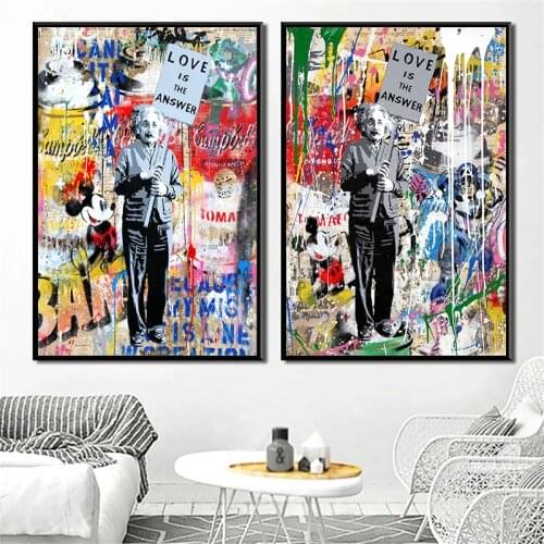 Graffiti Art Love Is The Answer Mickey Mouse Canvas Print Painting Wall Art Street Poster Abstract Picture for Living Room Decor