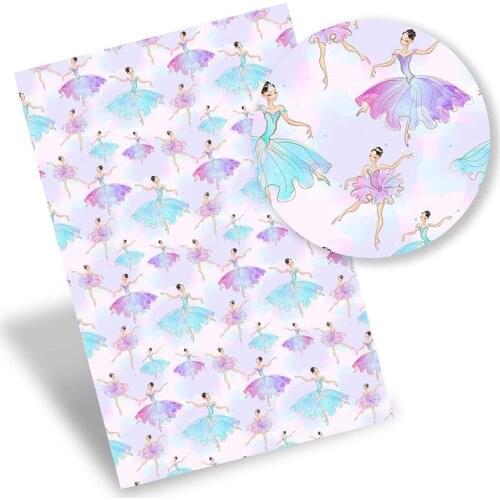 Faux Leather Sheets Ballet Girl Synthetic Leather Printed Vinyl Fabric DIY Handbag Bows Making Material 22*30cm/A4 0.8mm 1pc