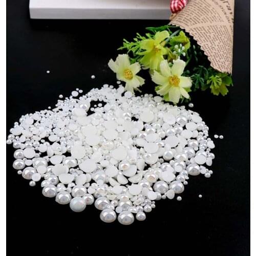1000pcs Mixed size Imitation Pearls Half Round Flatback Shiny Rice White Beads Nail Art DIY Rinestone Decoration Manicure Tools