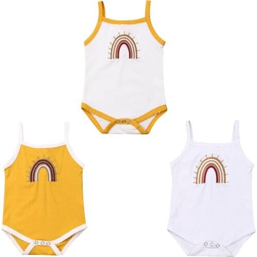 Newborn Infant Baby Girl Kid Rainbow Sling Jumpsuit Bodysuit Summe Sleeveless Playsuit Sunsuit Outfit Clothes 0-24M Tops