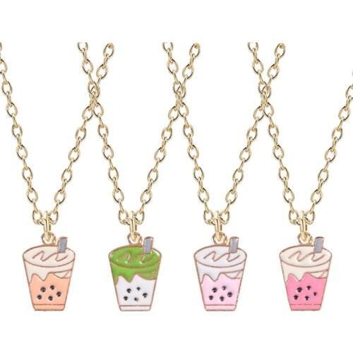 Korean Fashion Cute Girl Necklace Alloy Black Pearl Milk Tea Cup Pendant Fashion Temperament Female Jewelry Holiday Gift Hot