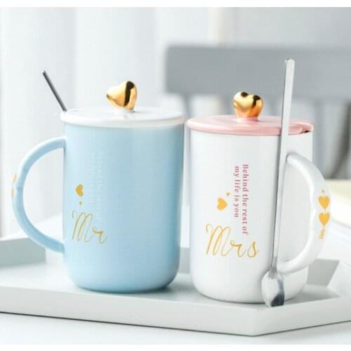 Creative Simple Mug Nordic Personalized Ceramics with Lid Couple Handmade Coffee Mug Gift Box Taza Gato Kitchen Drinkware DB60MK