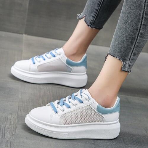 Women`s Casual Flat Jogging Shoes Comfort Breathable Walking Mesh Shoes Woman White Sneakers Female Heightening Vulcanized Shoes