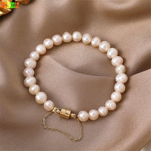 Kshmir 2021 Round Magnet Freshwater Pearl Girlfriend Bracelet Student Girl Simple Cold Wind Bead Beaded Hand Jewelry