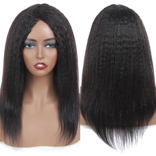 Kinky Straight Hair Wigs Yaki Straight Synthetic Hair Wig Cheap Wigs for Black Women Machine Made Wigs16-28 inch