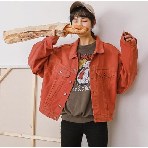 Women Boyfriend Denim Jackets Green Red 2019 Spring Streetwear Solid Jeans Jackets Women Denim Jackets Coats Outwear