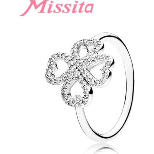 MISSITA 2019 NEW Crystal Clover Rings For Women Fit Pan Wedding Engagement Silver Color Jewelry Gift Dropshipping