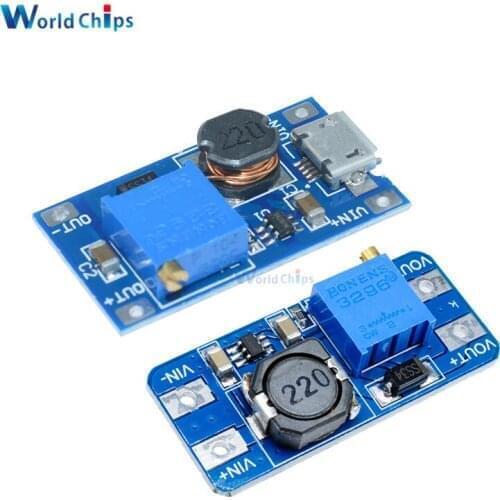 MT3608 DC-DC Adjustable Boost Module 2A Boost Plate DC-DC Step Up Converter Module with MICRO USB 2V-24V to 5V 9V 12V 28V