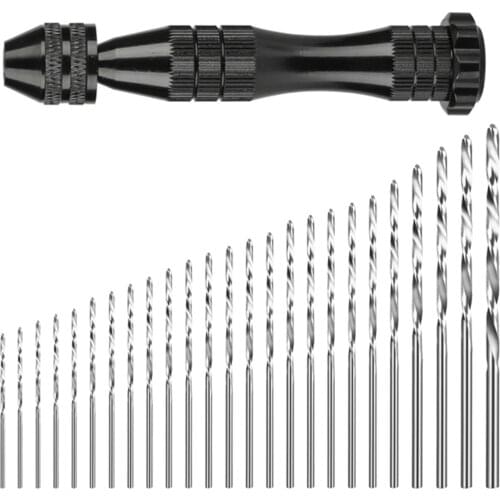 26Pcs Hand Drill Bits Set Aluminum Alloy Hand Drill + 25Pcs High-speed Steel Twist Drill Bits Small Manual Chuck Pin Vise