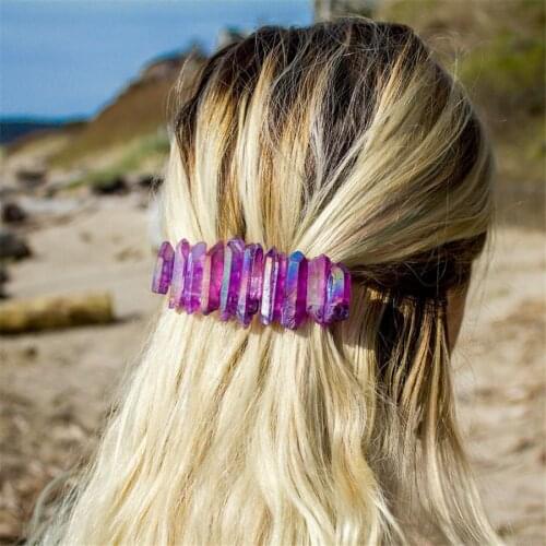 Natural Stone Raw Aura Quartz Crystal Druzy French Barrette Hair Clip Women Crystal Crown Hair Jewelry Hairpin