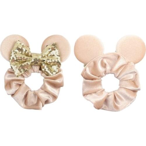 New Mickey Mouse Ears Hairband Velvet Hair Tie Solid Ring Velvet Ponytail Holder Hair Tie Girls Elastic Hair Tie