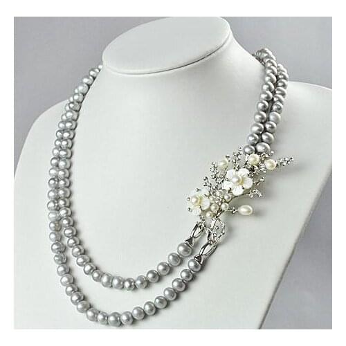 Unique Pearls jewellery Store Wedding Pearl Necklace 9mm Gray Genuine Freshwater Pearl Necklace Charming Women Gift Fine Jewelry