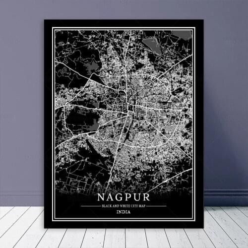 Poster NAGPUR Map Black White Nordic Living Room Decoration Road Line Canvas Print Painting Modern Home Decor Art