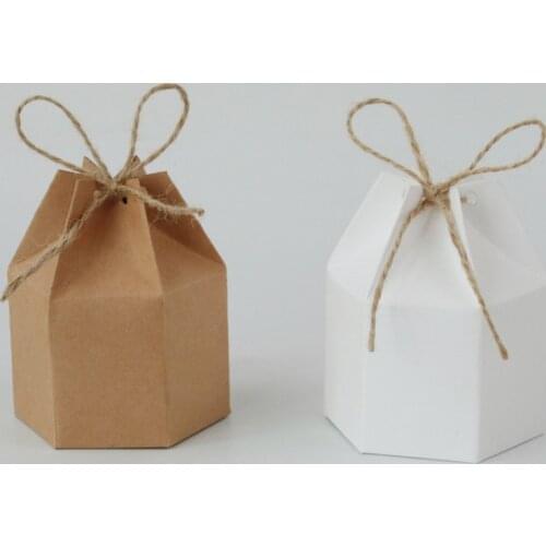 10pcs Hexagon Kraft Paper Gift Boxes Favors Sweet Candy Chocolate Packaging Box for Wedding Birthday Decor Baby Shower Supplies