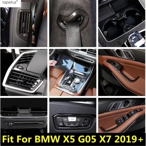 Steering Wheel Gear Water Cup Window Lift AC Air Cover Trim For BMW X5 G05 X7 2019 2020 2021 Carbon Fiber Accessories Interior