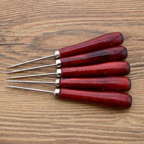 Sewing Awl Red Gourd-shape Stitcher Diy Wooden Handle Leather Craft Shoe Repair Puncher Positioning Drill Sewing Needle Tools E