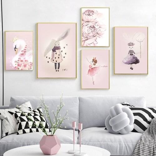 Nordic Canvas Painting Sweet Home Decor Miss Rabbit Picture Wall Art Poster Living Room Girl Kid Bedroom Print Decor Painting