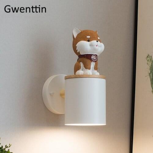 Modern Dog Wall Lamps Wood Iron Nordic Wall Sconce Light Fixtures Animal Bedroom Lamp Led Mirror Lights Bathroom Home Art Decor