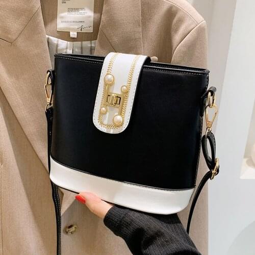 Simple Small Bucket Womens Bag 2021 New Panelled Crossbody Bags Female Casual Designer Handbags Luxury Pu Leather Shoulder Bags
