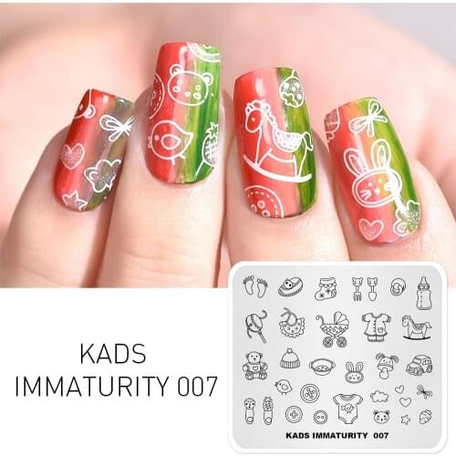 KADS New Arrival Immaturity 007 Clothes Toys Kids Design Pattern Manicure Nail Stencil Tool Templates Nail Art Decorations Stamp