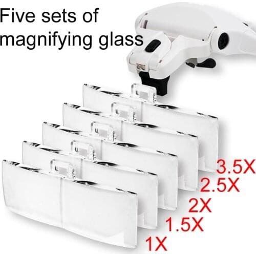 1.0X 1.5X 2.0X 2.5X 3.5X Adjustable 5 Lens Loupe LED Light Headband Magnifier Glass LED Magnifying Glasses With Lamp