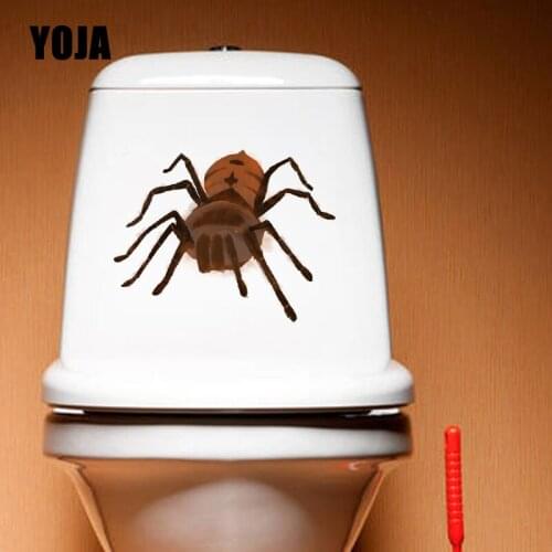 YOJA 22.9X18.1CM Cartoon Hand Painted Black Spider Pattern Toilet Wall Sticker Decal Kids Room Decoration T5-1172