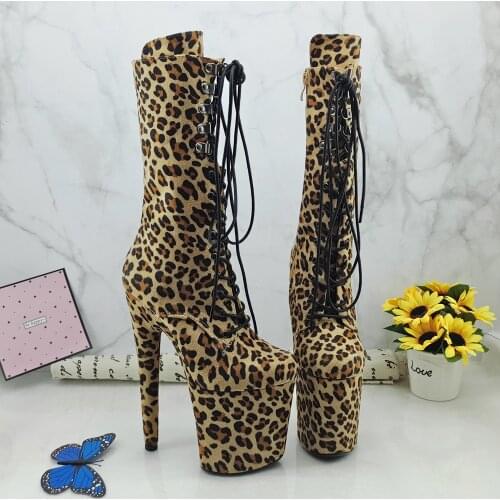 Leecabe Suede Leopard 20CM/8inches Pole dancing shoes High Heel platform Boots closed toe Pole Dance booties