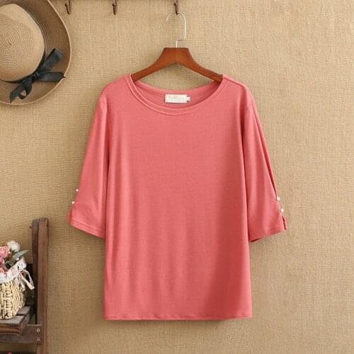Plus Size T Shirts Summer Tops O-Neck Looser Thin Knit Short Sleeve T Shirt Sleeves Pearls Beading Extra Large Size For Fatwomen