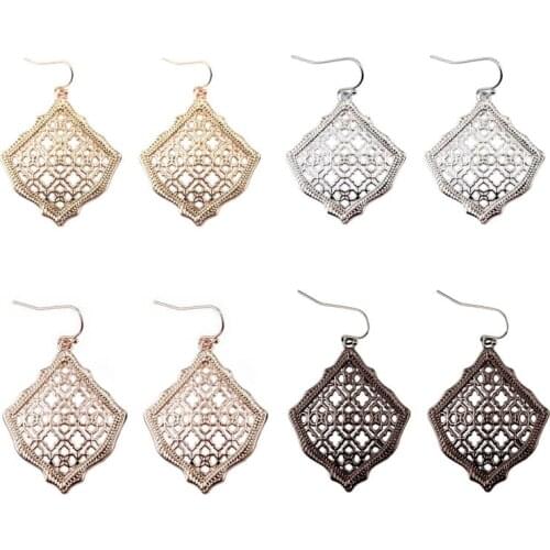 Cutout Hollow Filigree Morocco Drop Earrings for Women Cut Out Square Filigree Water Drop Earrings Mother Day Gift