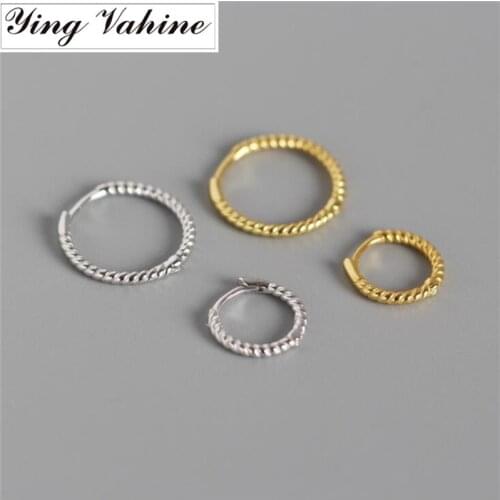 Ying Vahine Classic Female Round Earrings 100% 925 Sterling Silver Twisted Lines Hoop Earrings for Women