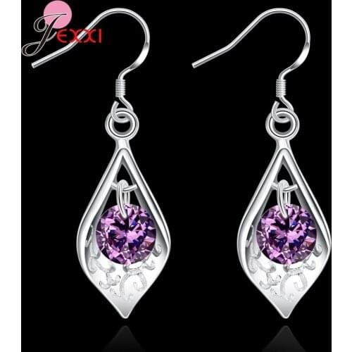 1 Pair Retro Bohemian Waterdrop Pendant Earrings 925 Sterling Silver Rhinestone Crystal Long Dangle Earrings