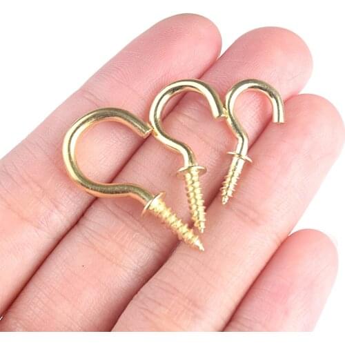 20Pcs/set 1/2" 5/8" 3/4" 7/8" Inches Wall Hanging Cup Hook Brass Plated Hanger Heavy Screw Hooks Shouldered Screw High Quality