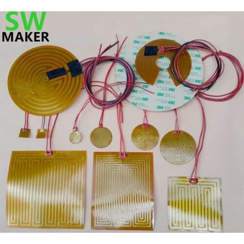 SWMAKER 25/70/44/160/180/220/260/240/330mm Round Polyimide film Heater bed NTC3950 Thermistor for Delta Kossel 3D Printer