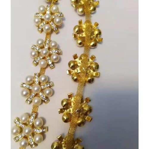 Free Shipping 1yard Rhinestone Pearl Chain Trim Applique DIY Accessories LSRT888