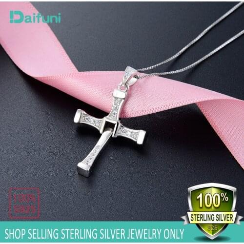 100% Real 925 Sterling Silver Womens Cross Pendant Necklace for Female Style Fast & Furious Jewelry Fashion Hip Hop Necklace