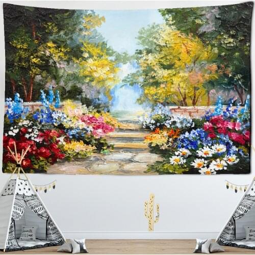 Flower Forest Oil Painting Wall Hanging Tapestry Retro Print Decor Flowers Picnic Mat Bohemia Hippie Wall Carpets Dorm Decor