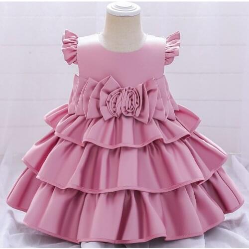Infant Cake Baby Girls Flower Dresses Christening Gowns Wedding Babies Baptism Kids Clothes Princess Tutu 1st Birthday Bow Dress