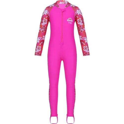 Girls Long Sleeve Swimsuit Kids Rashguard Flower Printed Zipper Up Rashguards Swimsuit Childrens Rash Guard Swimwear for Girls