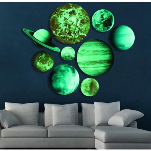 Fluorescent 9 Planets Luminous Wall Stickers Solar Kids Waterproof Decroation Wall System Stick Decor Bed Gifts Fluorescent Y2E2
