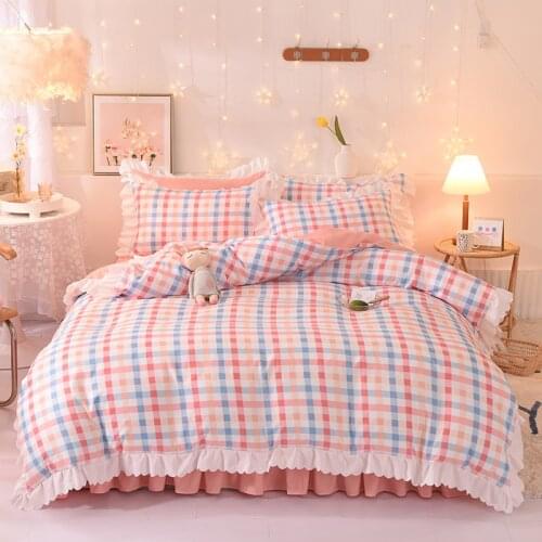 Korean Princess bedding set cotton 4pcs girl lace duvet cover set Bed sheet pillowcases wedding bedclothes linen king queen size